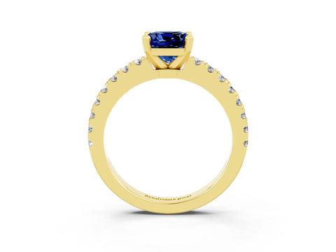 Yellow gold Cushion Cut Solitaire Diamond with Pavé Band and Four-Prong Setting_3