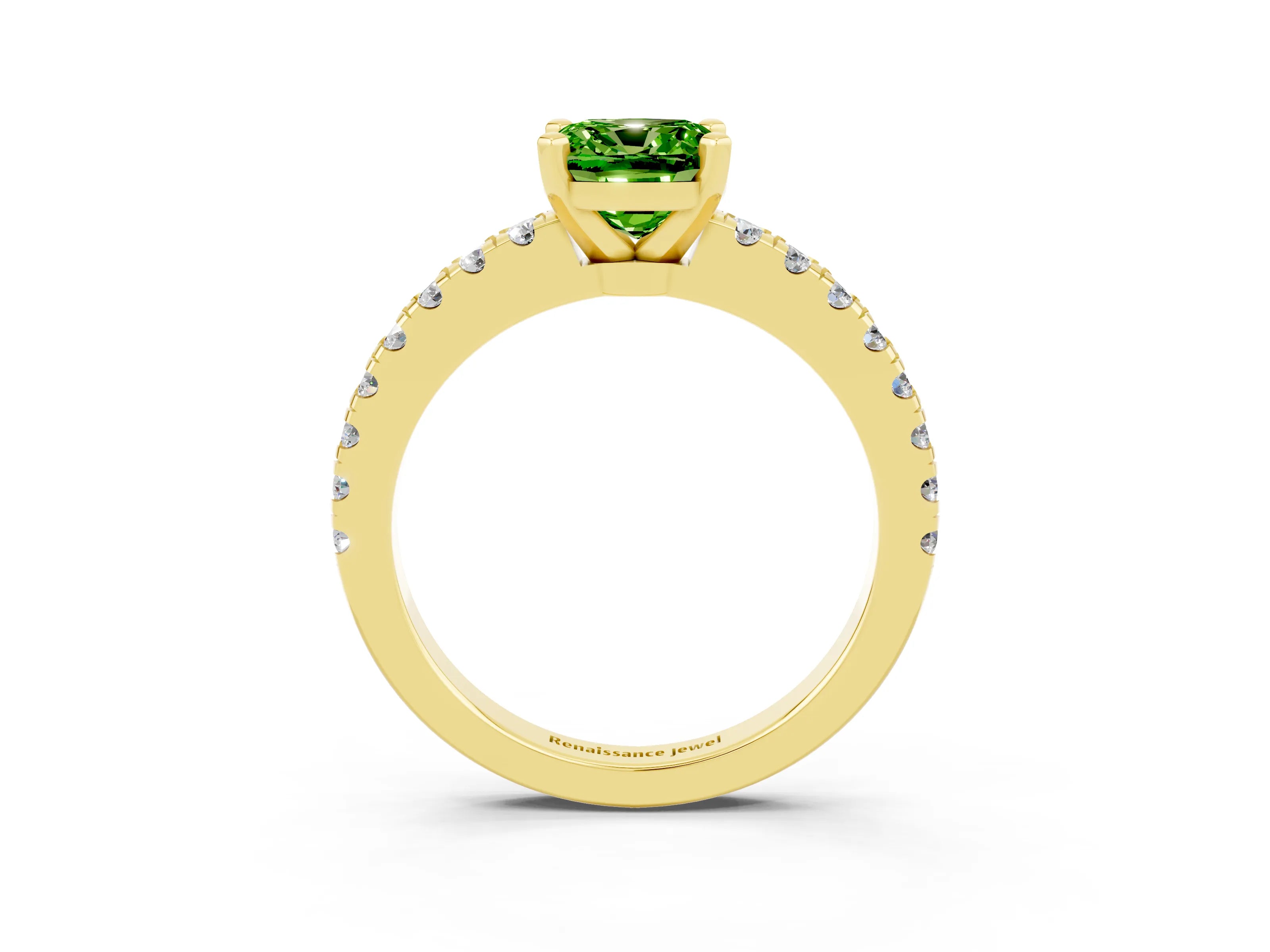 Yellow gold Cushion Cut Solitaire Diamond with Pavé Band and Four-Prong Setting_3