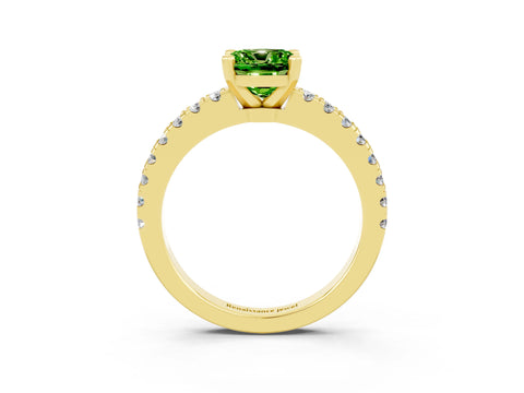 Yellow gold Cushion Cut Solitaire Diamond with Pavé Band and Four-Prong Setting_3