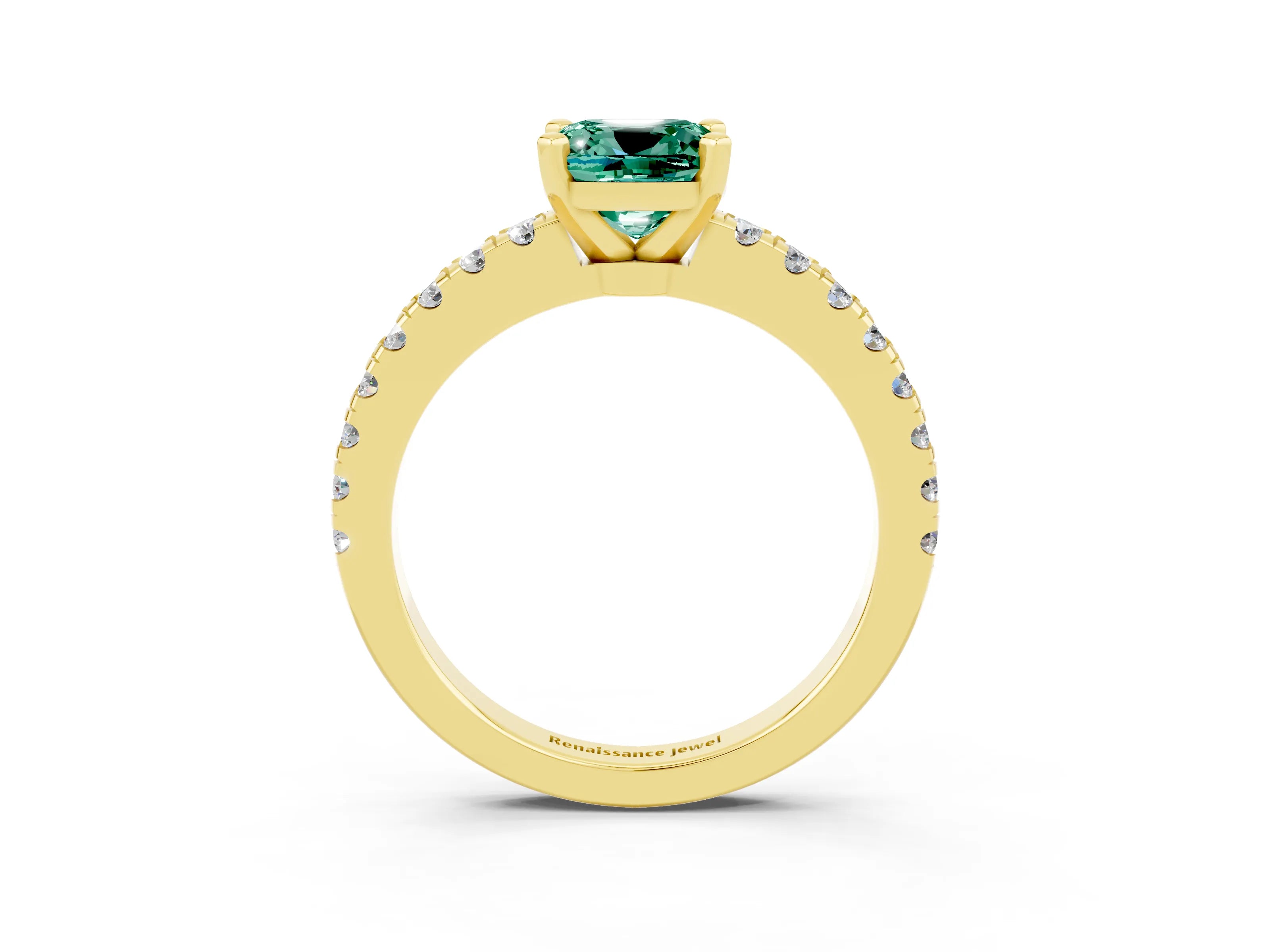 Yellow gold Cushion Cut Solitaire Diamond with Pavé Band and Four-Prong Setting_3