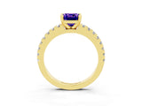 Yellow gold Cushion Cut Solitaire Diamond with Pavé Band and Four-Prong Setting_3