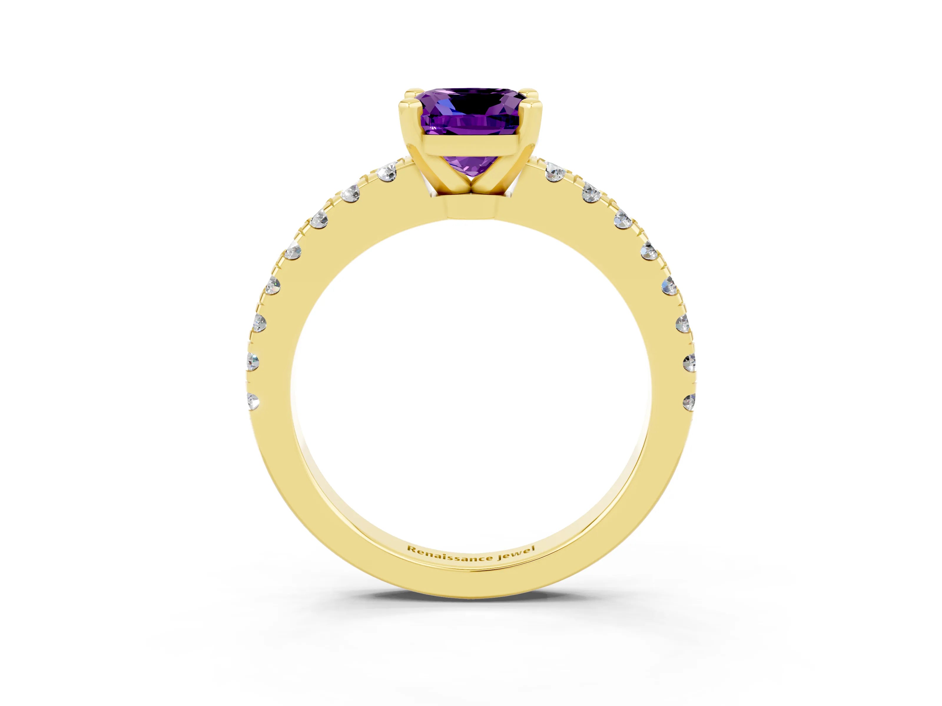 Yellow gold Cushion Cut Solitaire Diamond with Pavé Band and Four-Prong Setting_3