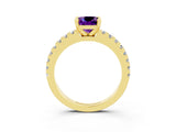 Yellow gold Cushion Cut Solitaire Diamond with Pavé Band and Four-Prong Setting_3