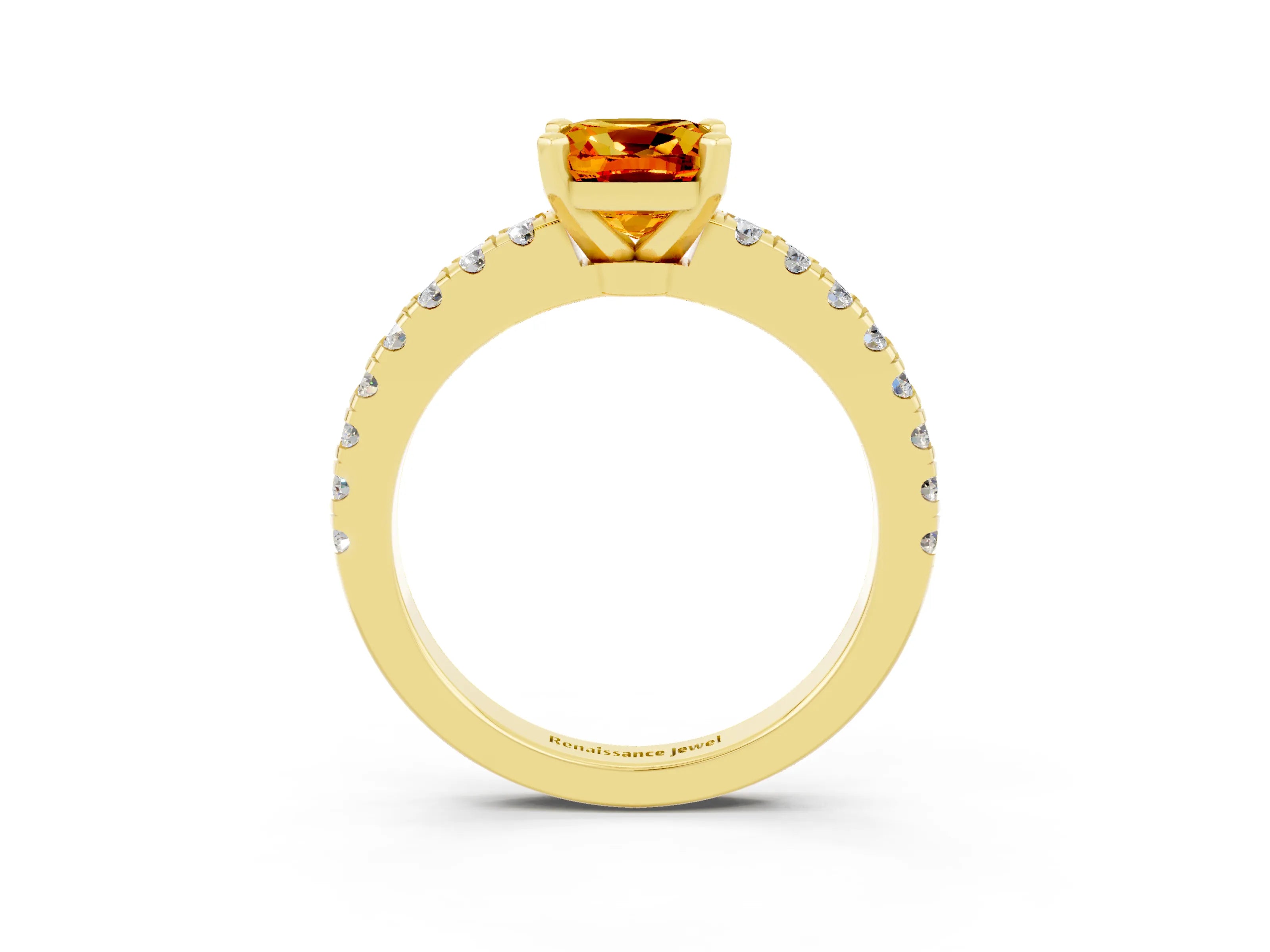 Yellow gold Cushion Cut Solitaire Diamond with Pavé Band and Four-Prong Setting_3