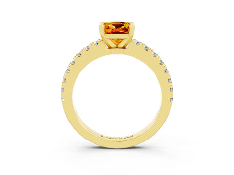 Yellow gold Cushion Cut Solitaire Diamond with Pavé Band and Four-Prong Setting_3