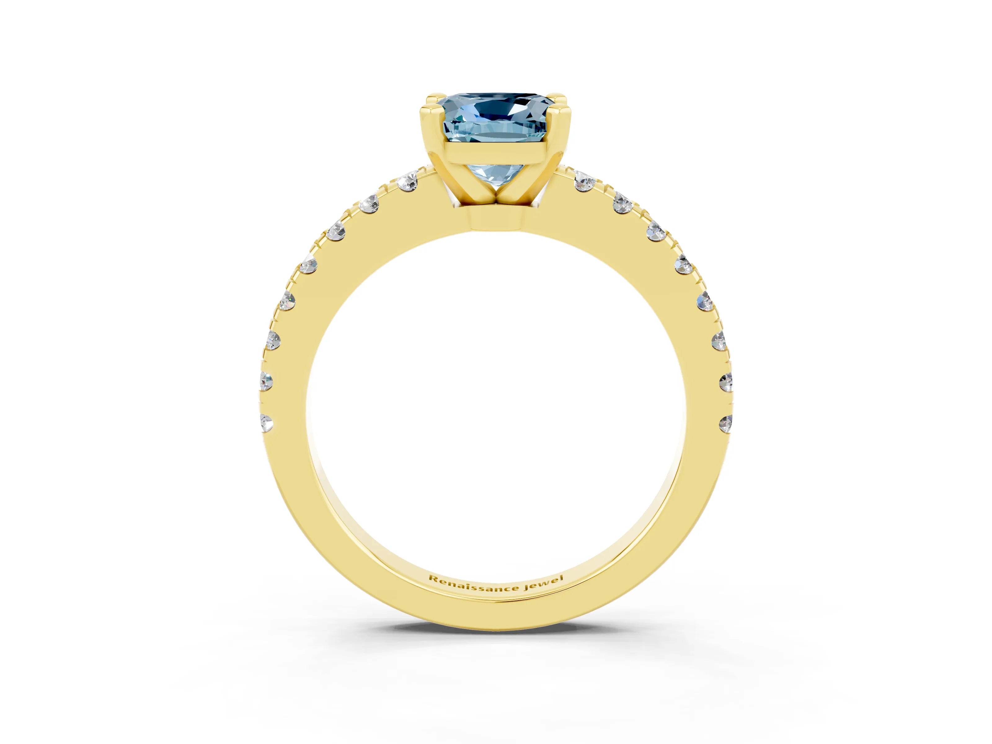 Yellow gold Cushion Cut Solitaire Diamond with Pavé Band and Four-Prong Setting_3
