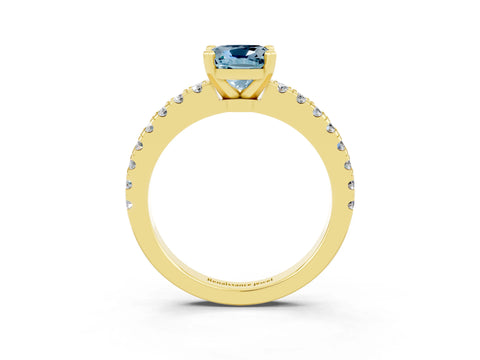 Yellow gold Cushion Cut Solitaire Diamond with Pavé Band and Four-Prong Setting_3