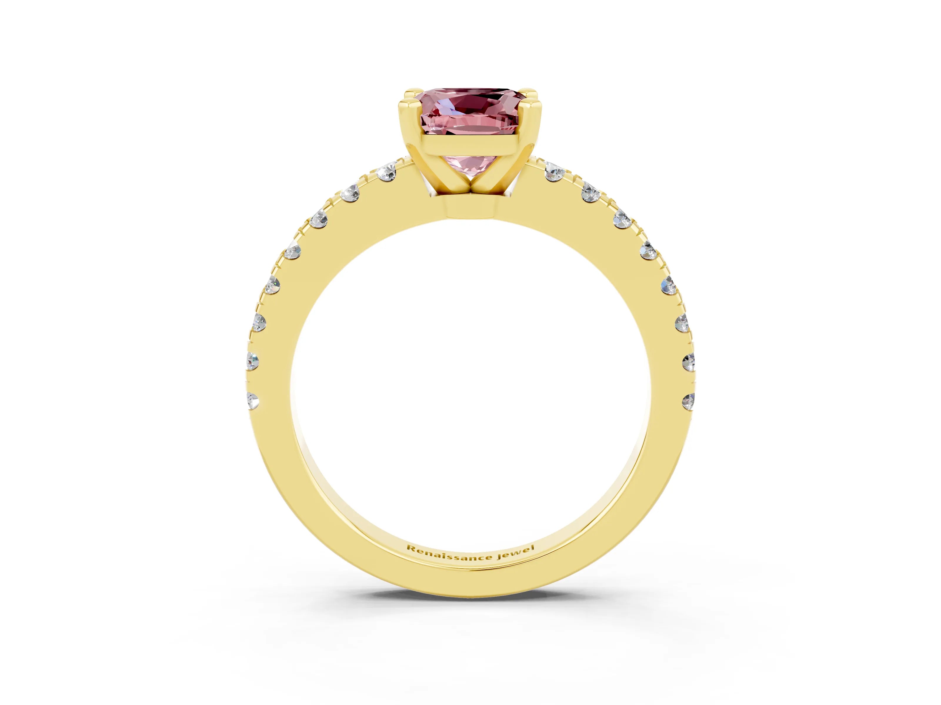 Yellow gold Cushion Cut Solitaire Diamond with Pavé Band and Four-Prong Setting_3