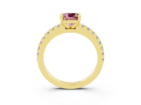 Yellow gold Cushion Cut Solitaire Diamond with Pavé Band and Four-Prong Setting_3