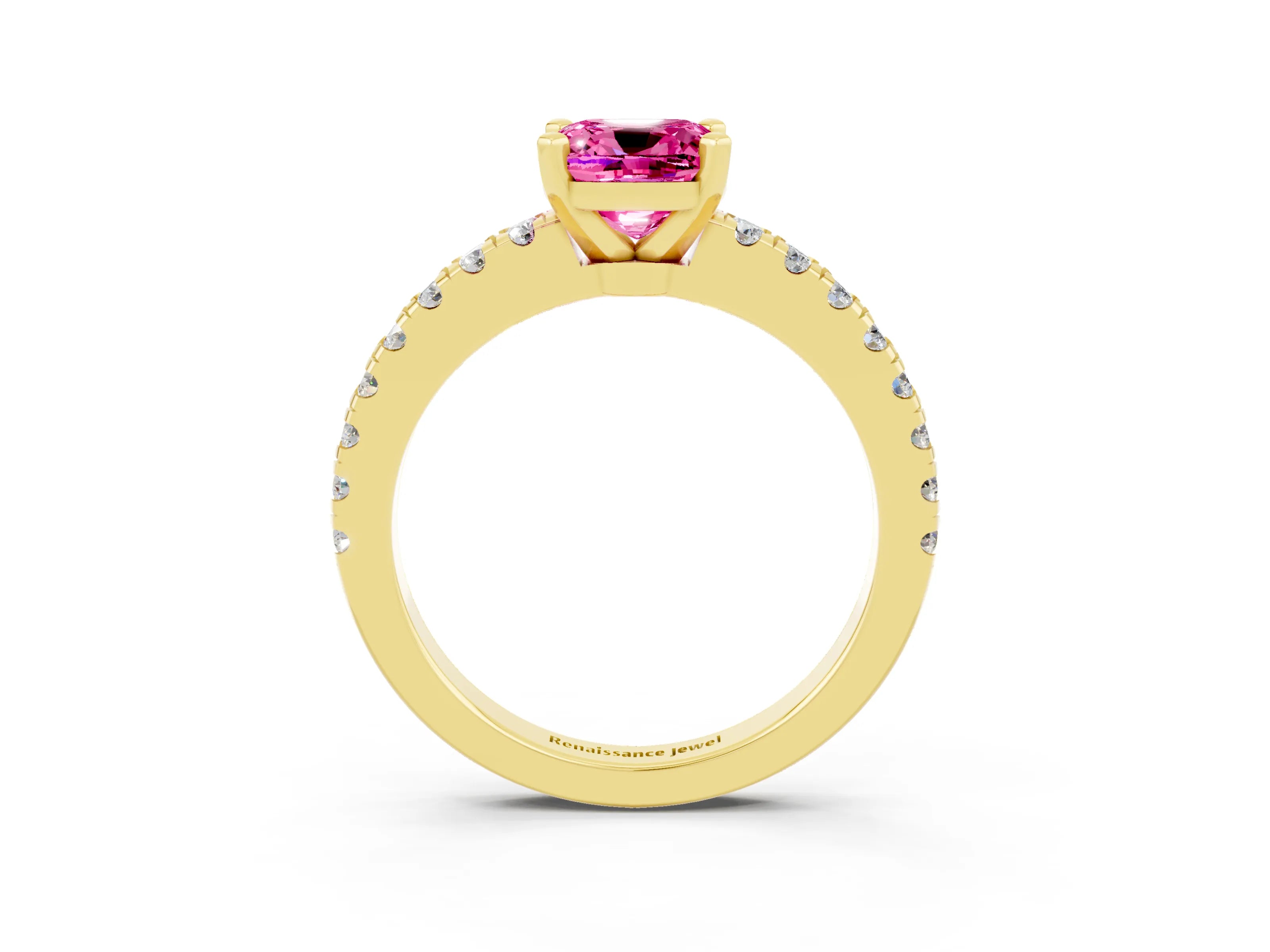 Yellow gold Cushion Cut Solitaire Diamond with Pavé Band and Four-Prong Setting_3