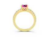 Yellow gold Cushion Cut Solitaire Diamond with Pavé Band and Four-Prong Setting_3