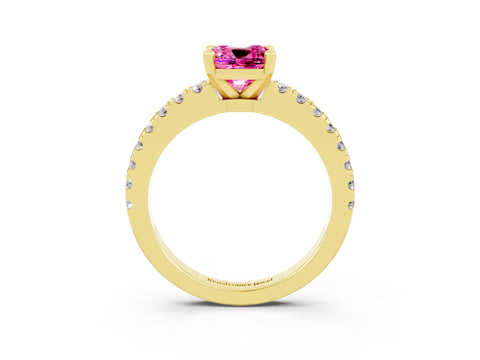 Yellow gold Cushion Cut Solitaire Diamond with Pavé Band and Four-Prong Setting_3