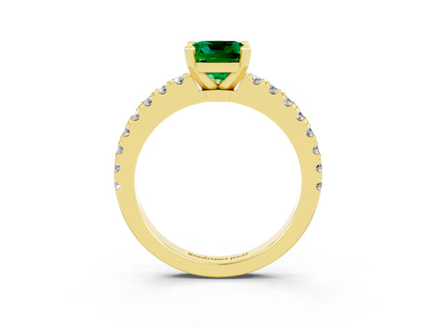 Yellow gold Cushion Cut Solitaire Diamond with Pavé Band and Four-Prong Setting_3