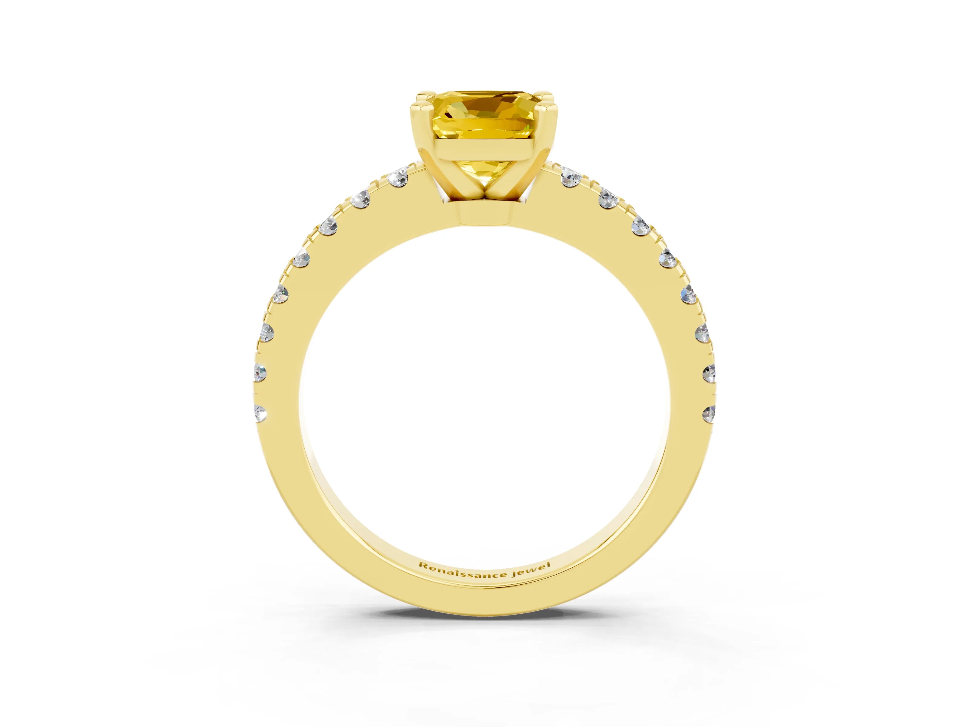 Yellow gold Cushion Cut Solitaire Diamond with Pavé Band and Four-Prong Setting_3