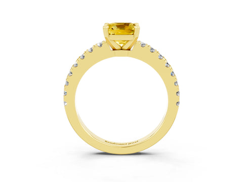 Yellow gold Cushion Cut Solitaire Diamond with Pavé Band and Four-Prong Setting_3