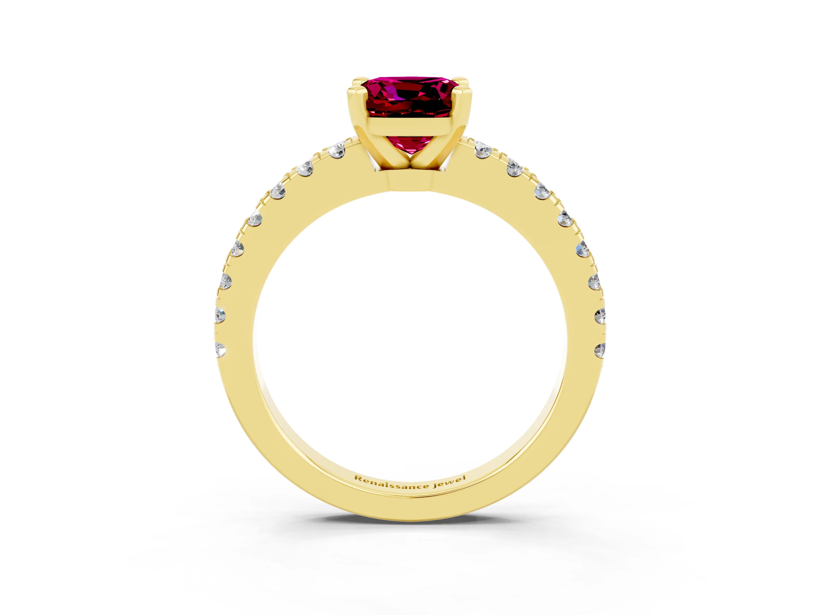 Yellow gold Cushion Cut Solitaire Diamond with Pavé Band and Four-Prong Setting_3