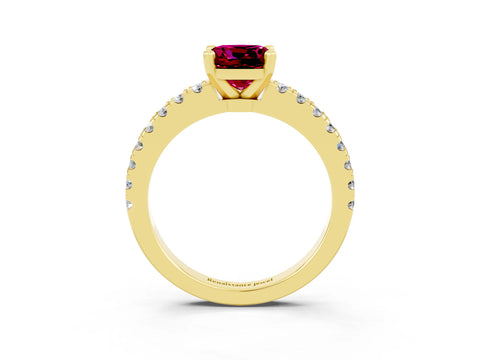 Yellow gold Cushion Cut Solitaire Diamond with Pavé Band and Four-Prong Setting_3