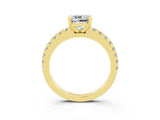 Yellow gold Cushion Cut Solitaire Diamond with Pavé Band and Four-Prong Setting_3