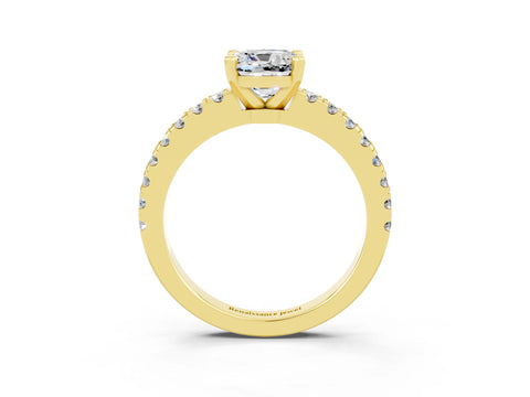 Yellow gold Cushion Cut Solitaire Diamond with Pavé Band and Four-Prong Setting_3