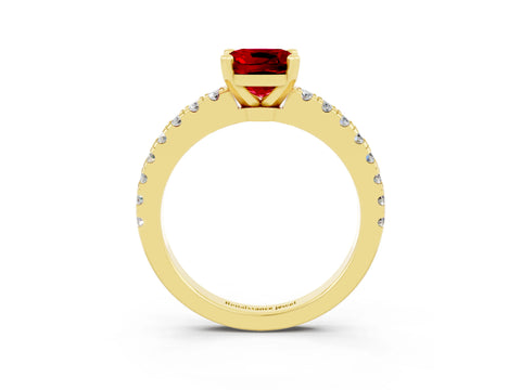 Yellow gold Cushion Cut Solitaire Diamond with Pavé Band and Four-Prong Setting_3