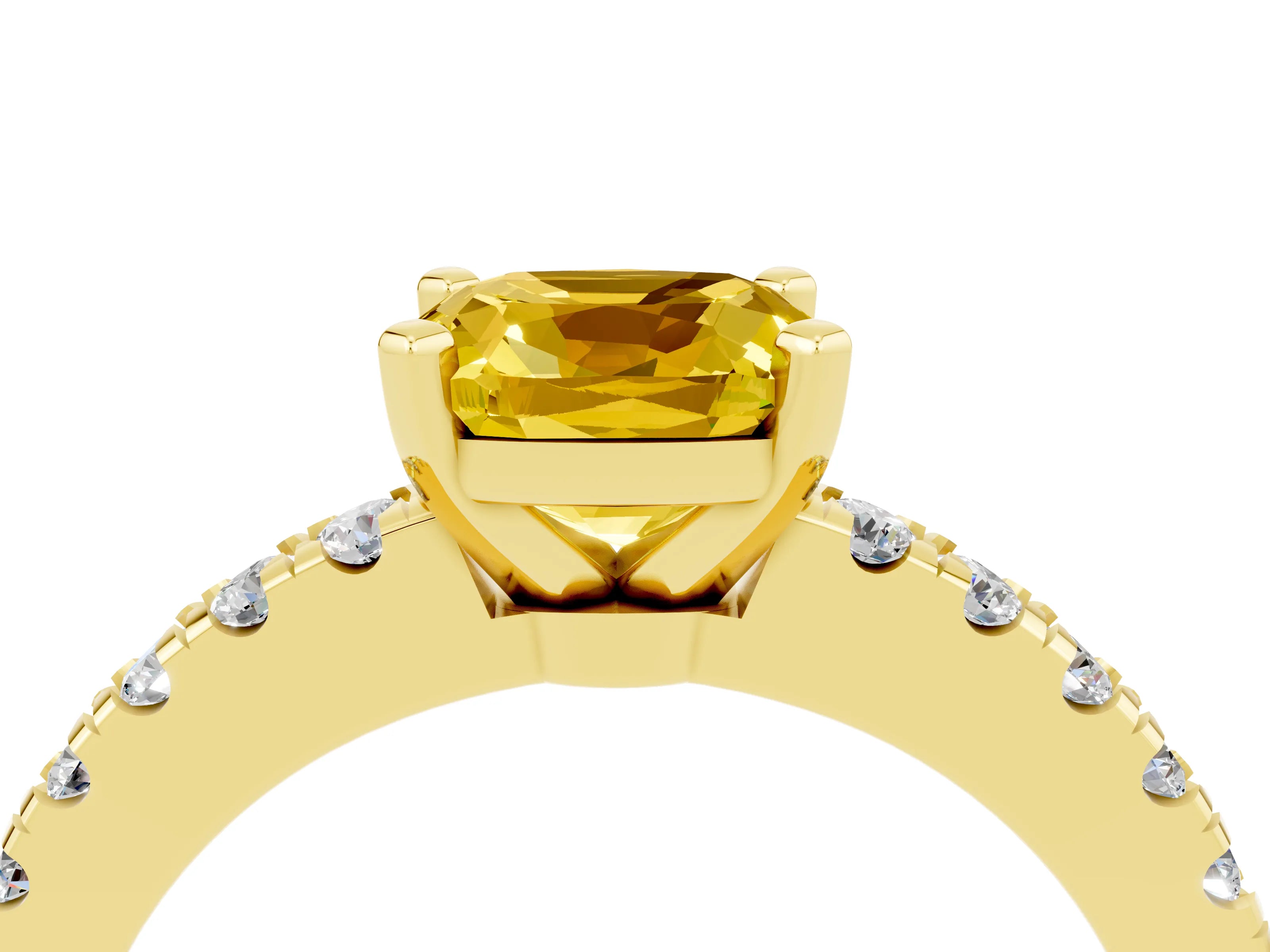 Yellow gold Cushion Cut Solitaire Diamond with Pavé Band and Four-Prong Setting_4