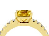 Yellow gold Cushion Cut Solitaire Diamond with Pavé Band and Four-Prong Setting_4