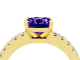 Yellow gold Cushion Cut Solitaire Diamond with Pavé Band and Four-Prong Setting_4
