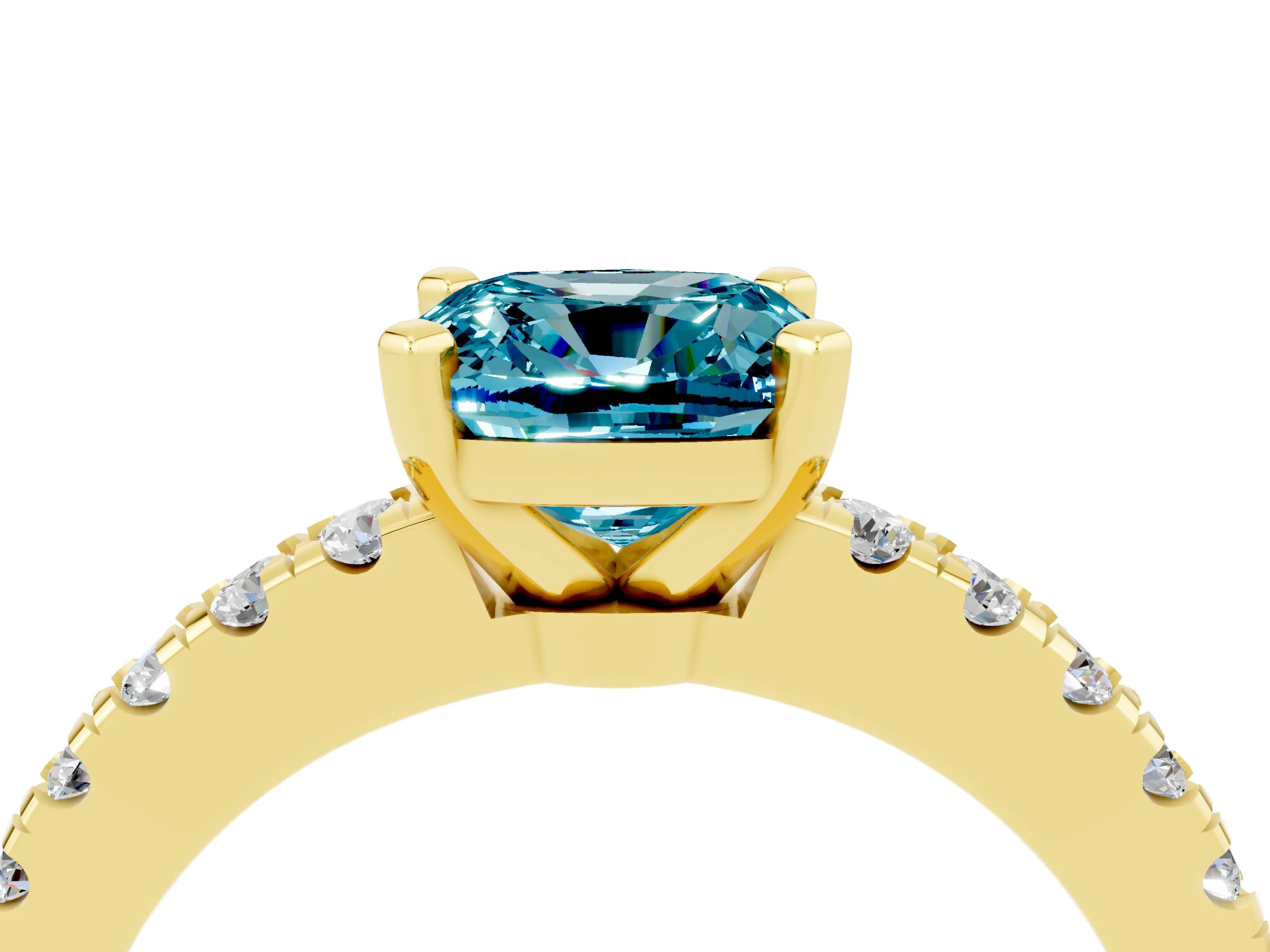Yellow gold Cushion Cut Solitaire Diamond with Pavé Band and Four-Prong Setting_4