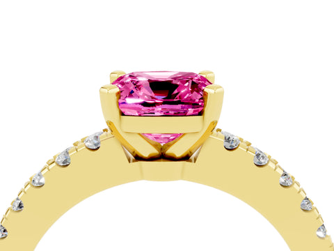 Yellow gold Cushion Cut Solitaire Diamond with Pavé Band and Four-Prong Setting_4