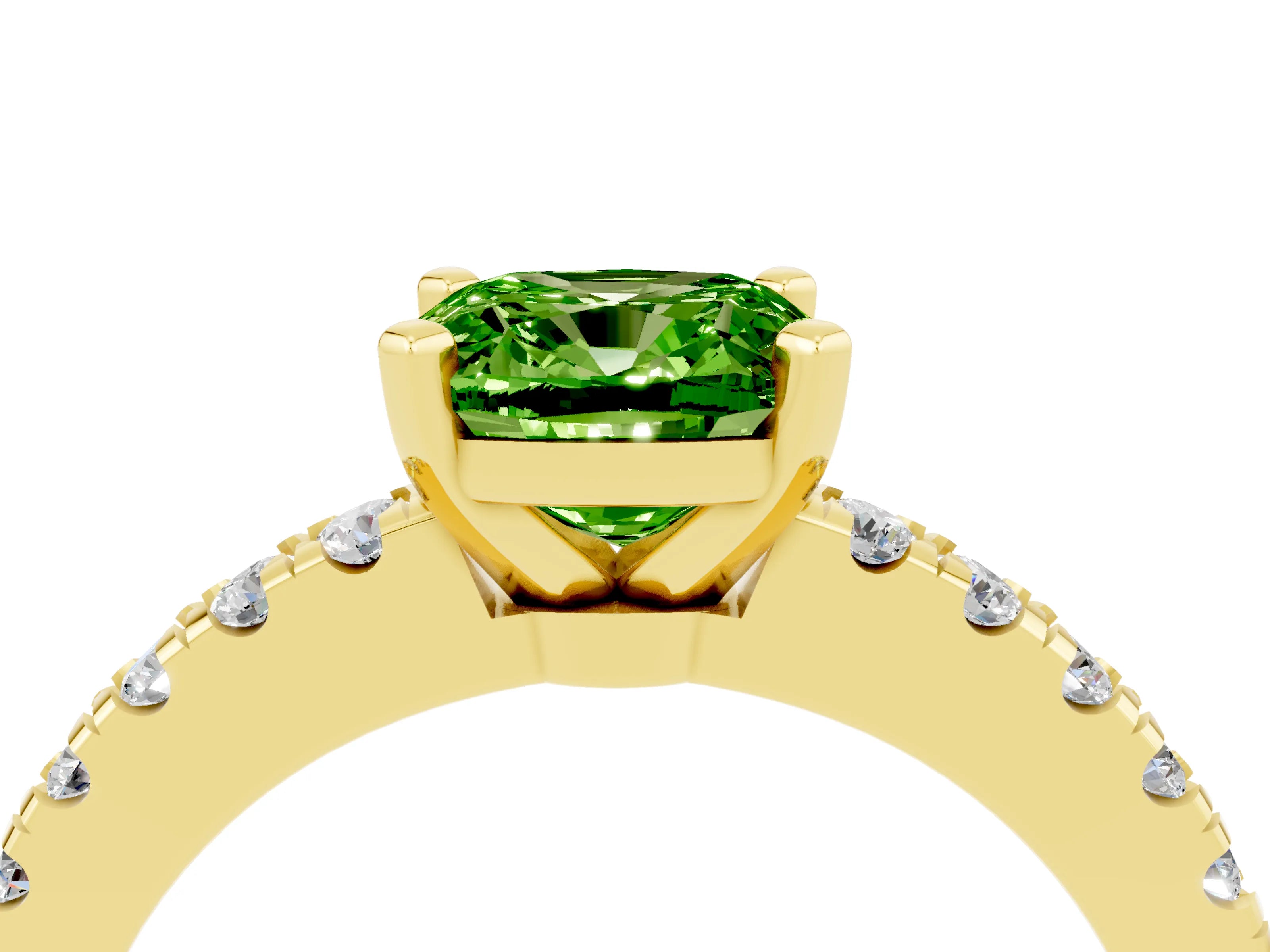 Yellow gold Cushion Cut Solitaire Diamond with Pavé Band and Four-Prong Setting_4