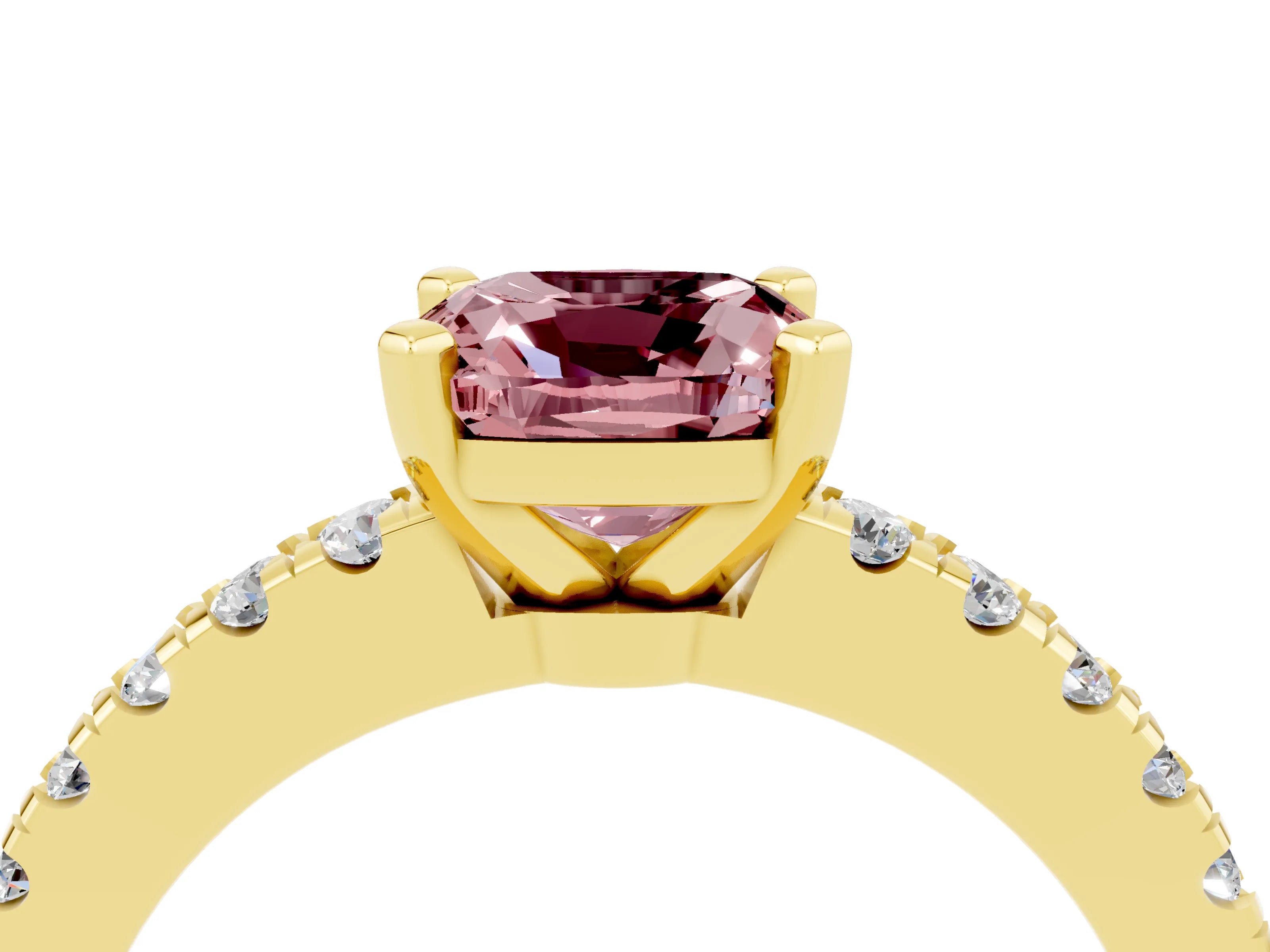 Yellow gold Cushion Cut Solitaire Diamond with Pavé Band and Four-Prong Setting_4