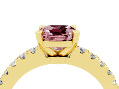 Yellow gold Cushion Cut Solitaire Diamond with Pavé Band and Four-Prong Setting_4