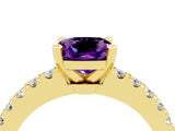 Yellow gold Cushion Cut Solitaire Diamond with Pavé Band and Four-Prong Setting_4