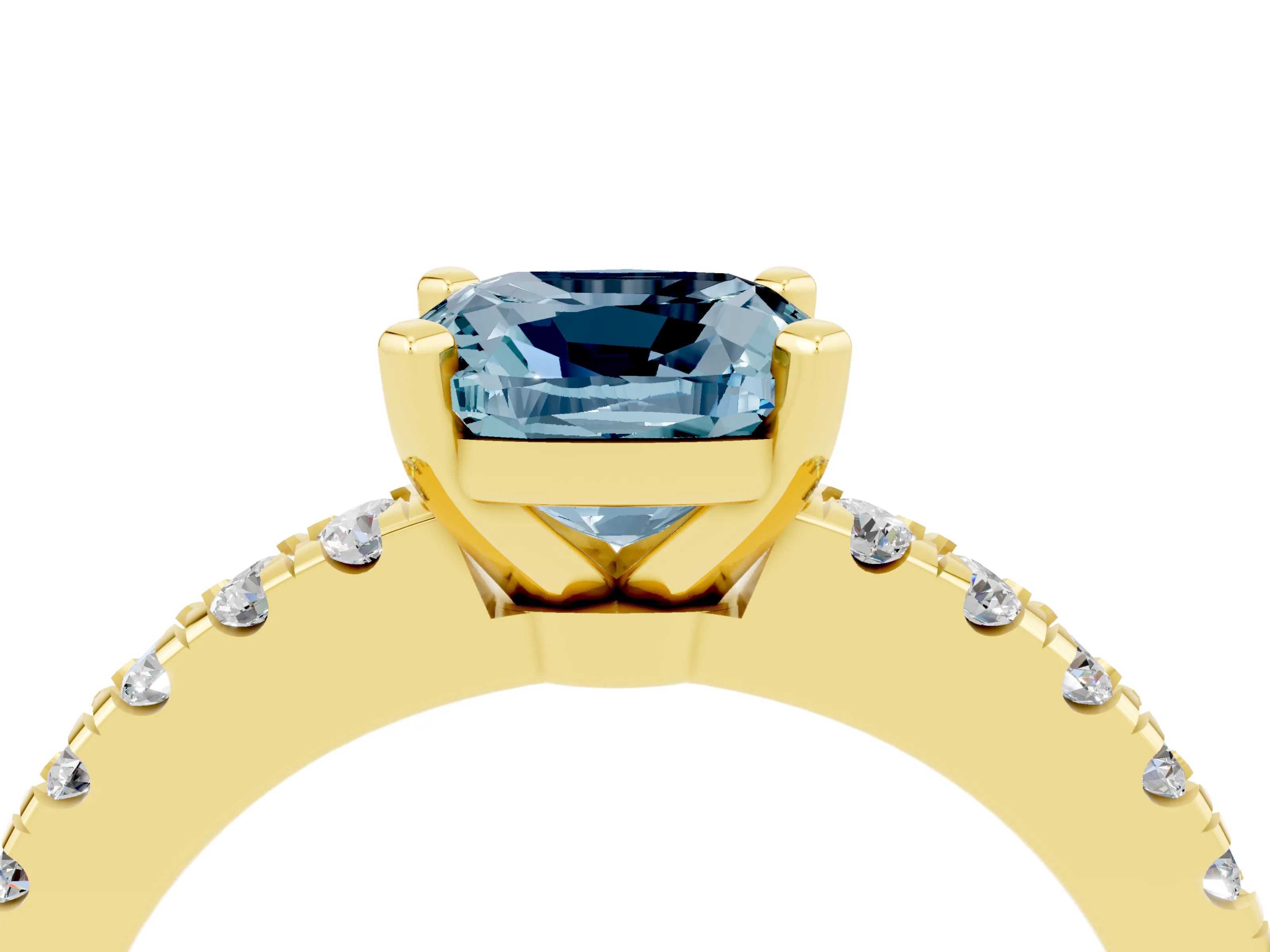 Yellow gold Cushion Cut Solitaire Diamond with Pavé Band and Four-Prong Setting_4