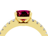 Yellow gold Cushion Cut Solitaire Diamond with Pavé Band and Four-Prong Setting_4