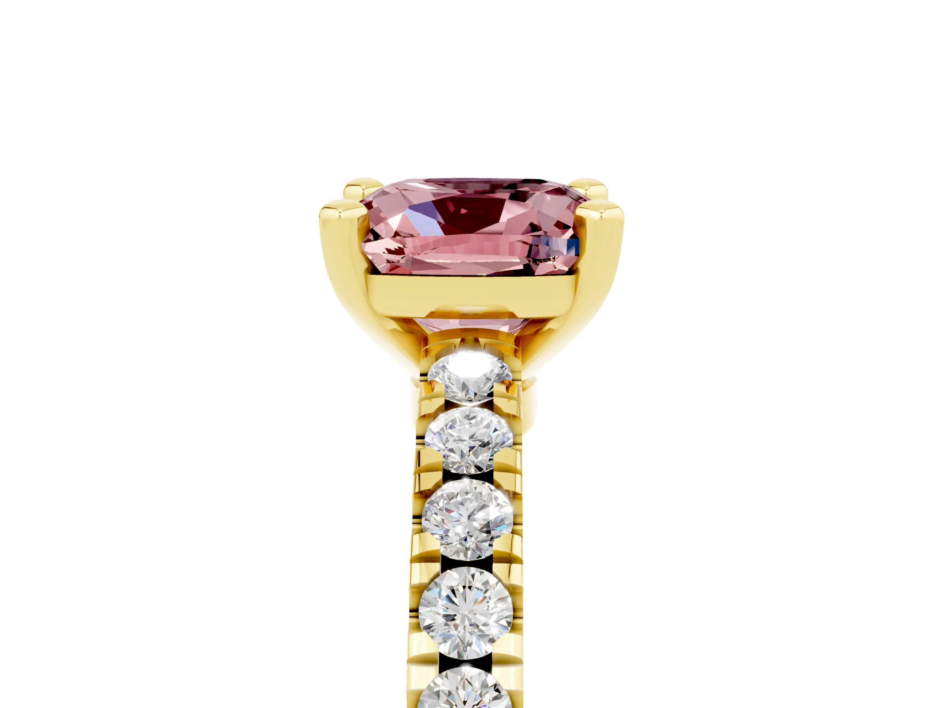 Yellow gold Cushion Cut Solitaire Diamond with Pavé Band and Four-Prong Setting_5