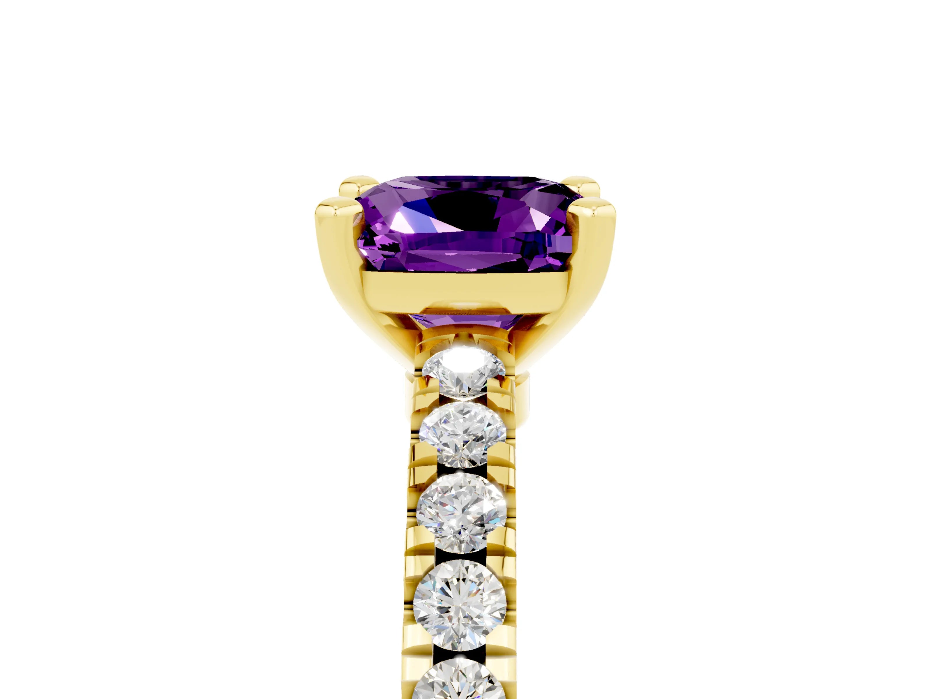 Yellow gold Cushion Cut Solitaire Diamond with Pavé Band and Four-Prong Setting_5