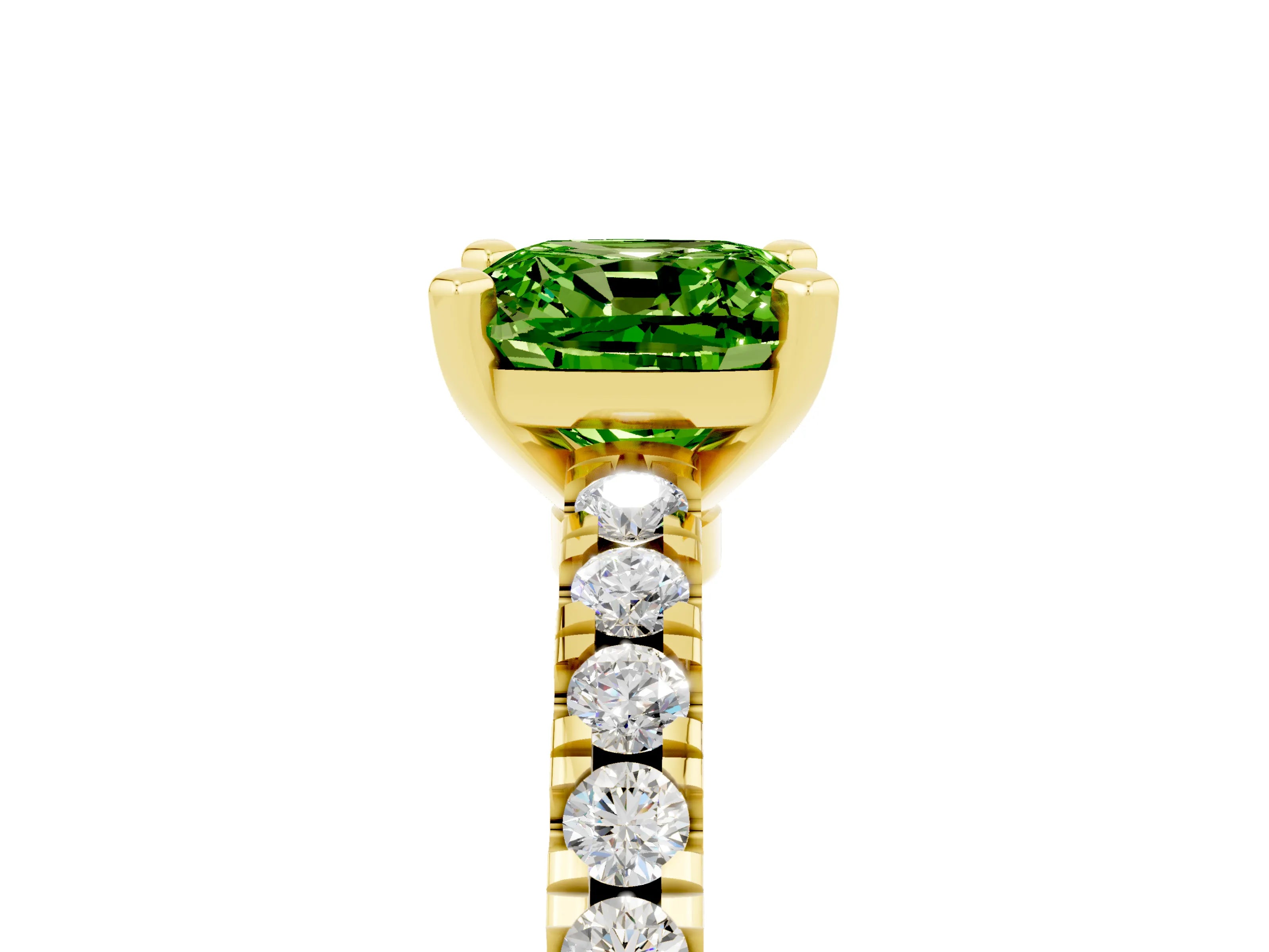 Yellow gold Cushion Cut Solitaire Diamond with Pavé Band and Four-Prong Setting_5