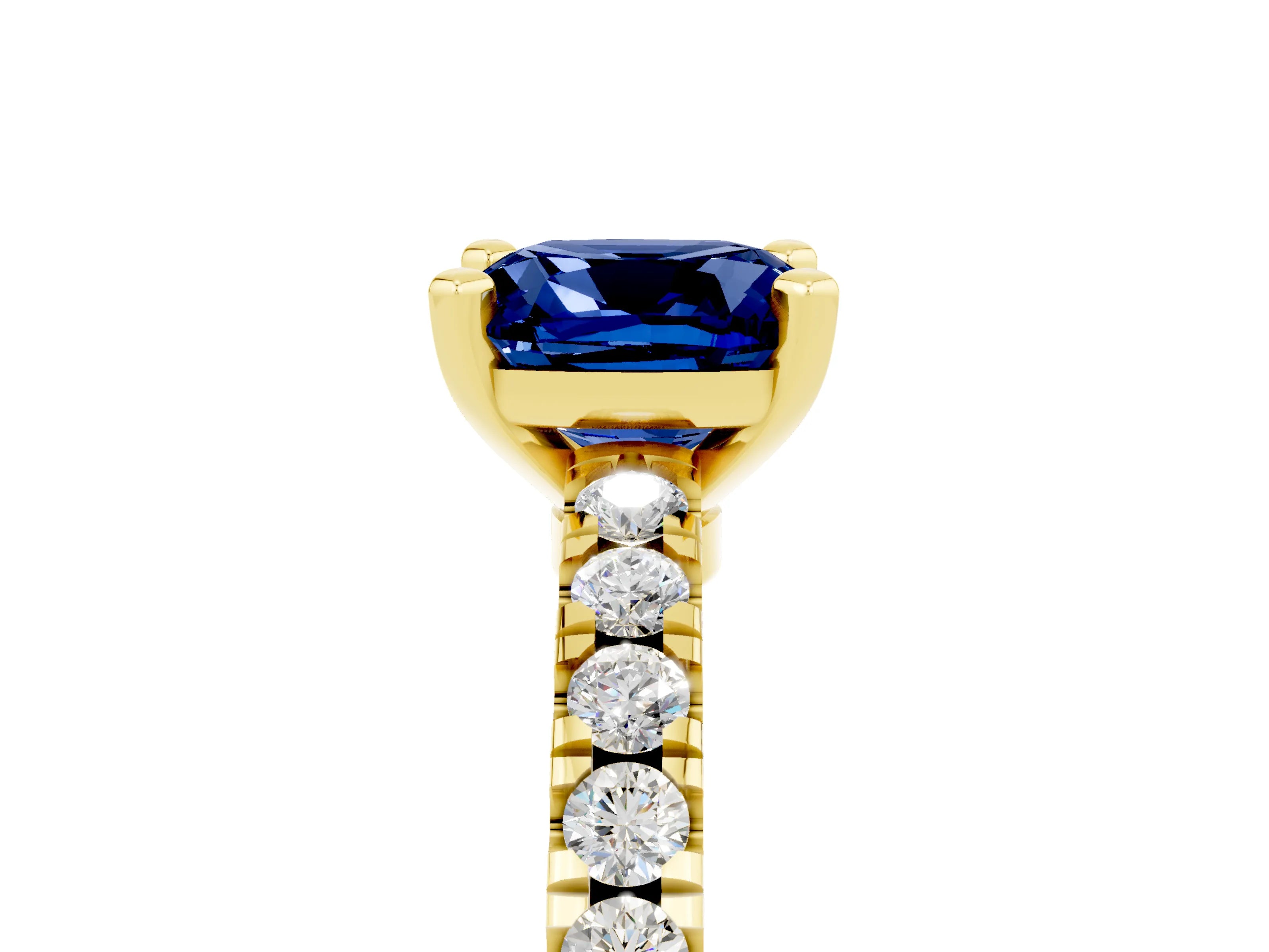 Yellow gold Cushion Cut Solitaire Diamond with Pavé Band and Four-Prong Setting_5