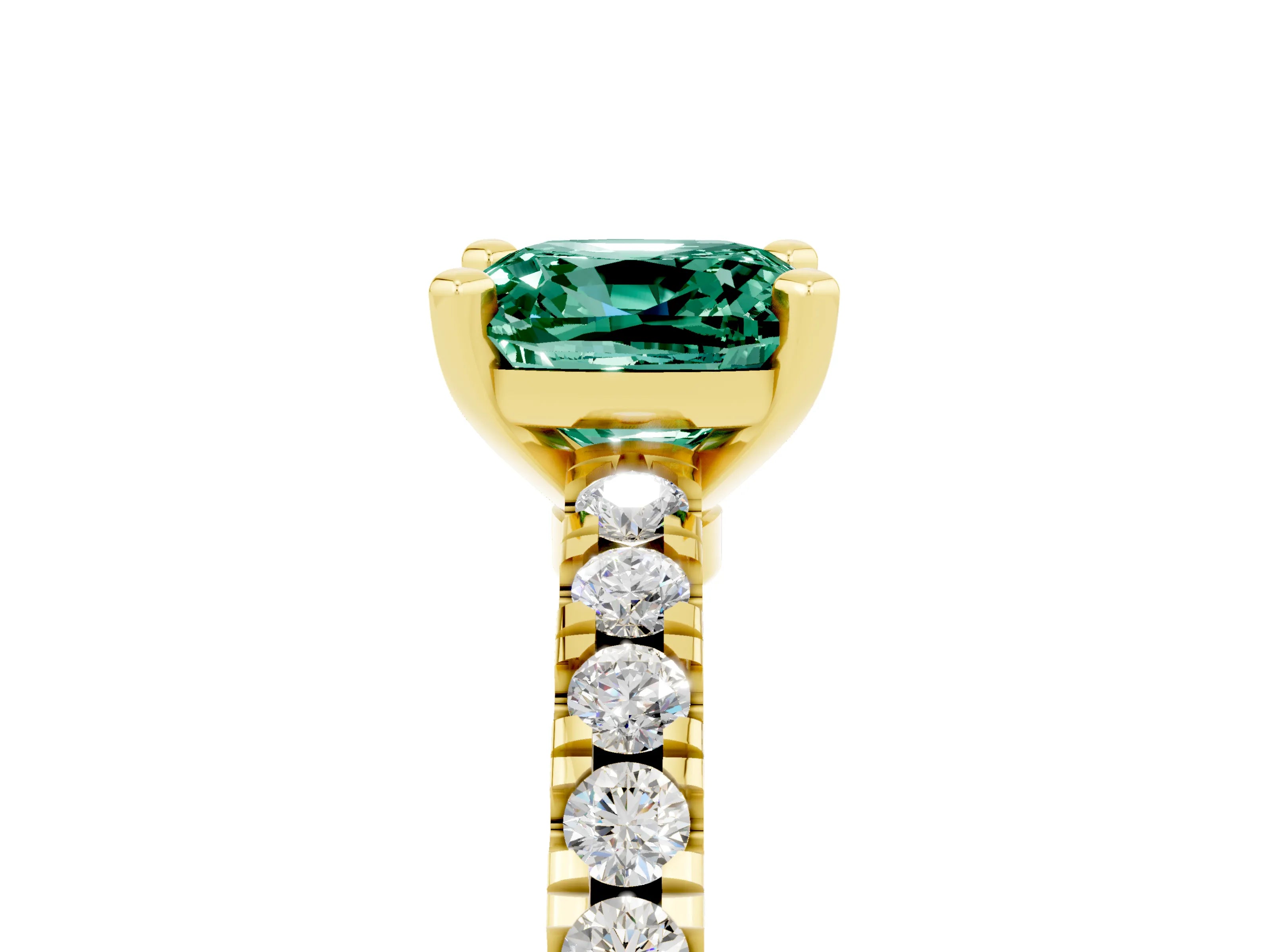 Yellow gold Cushion Cut Solitaire Diamond with Pavé Band and Four-Prong Setting_5