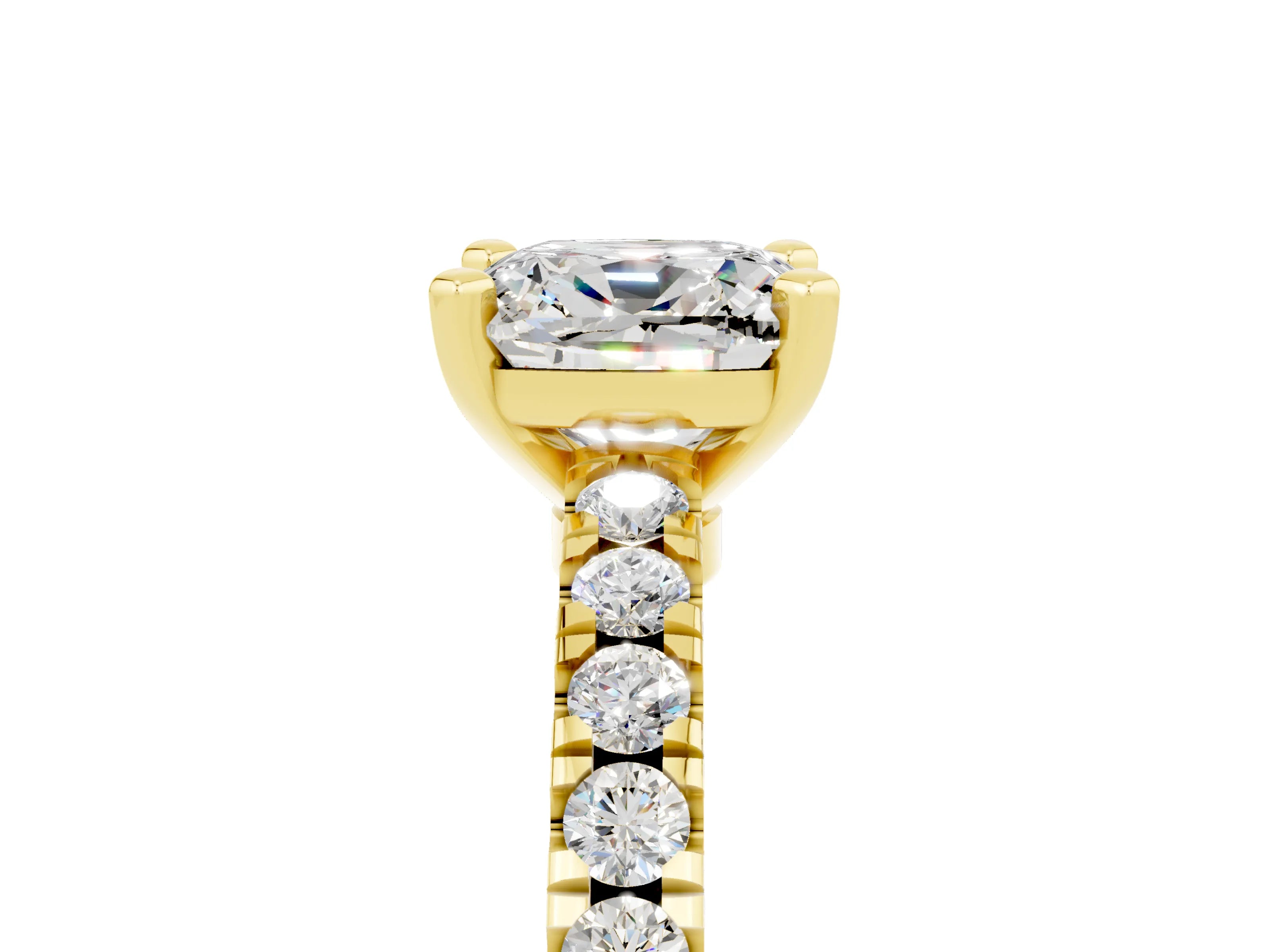 Yellow gold Cushion Cut Solitaire Diamond with Pavé Band and Four-Prong Setting_5