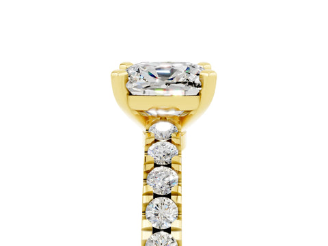 Yellow gold Cushion Cut Solitaire Diamond with Pavé Band and Four-Prong Setting_5