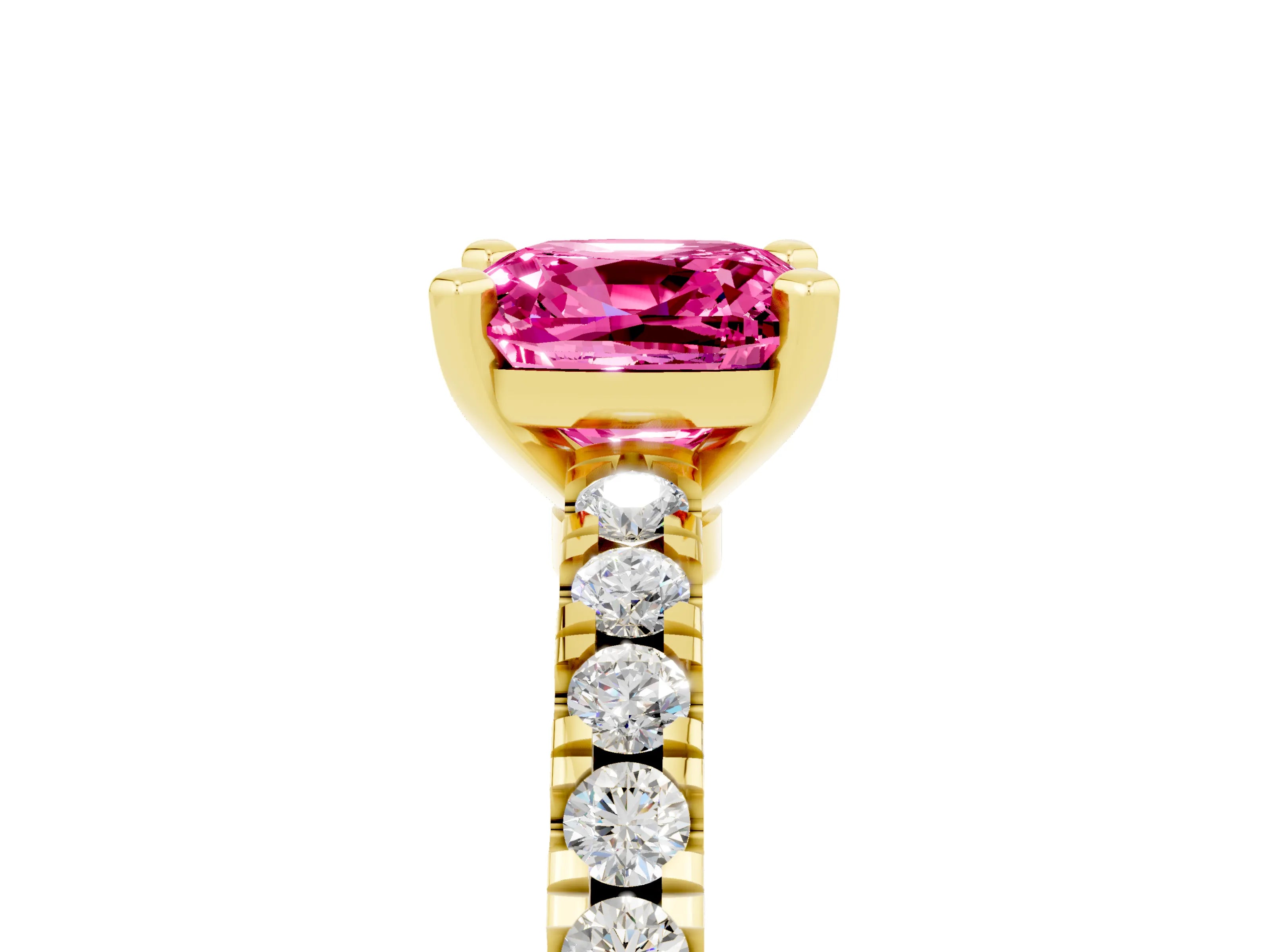 Yellow gold Cushion Cut Solitaire Diamond with Pavé Band and Four-Prong Setting_5