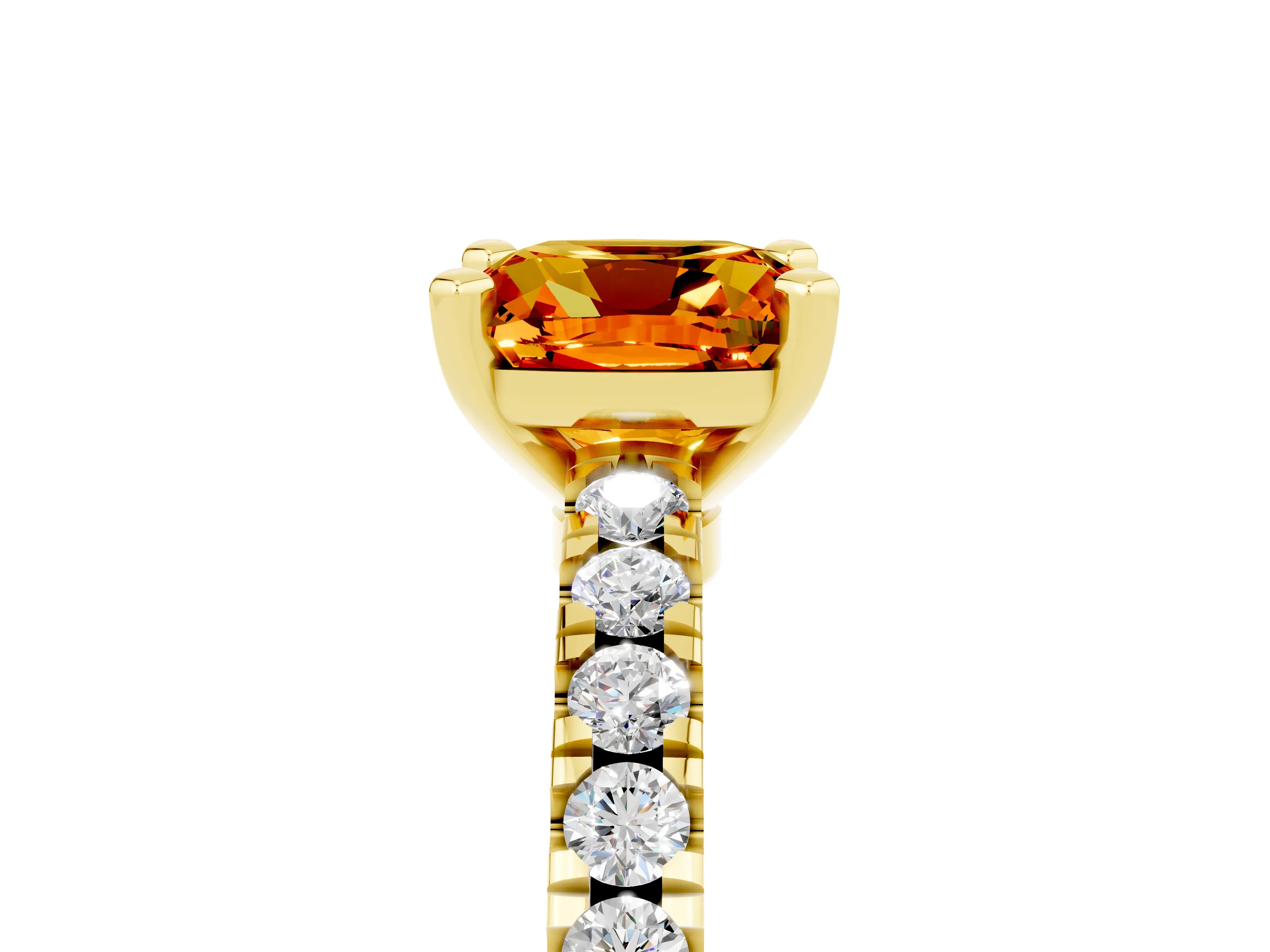 Yellow gold Cushion Cut Solitaire Diamond with Pavé Band and Four-Prong Setting_5