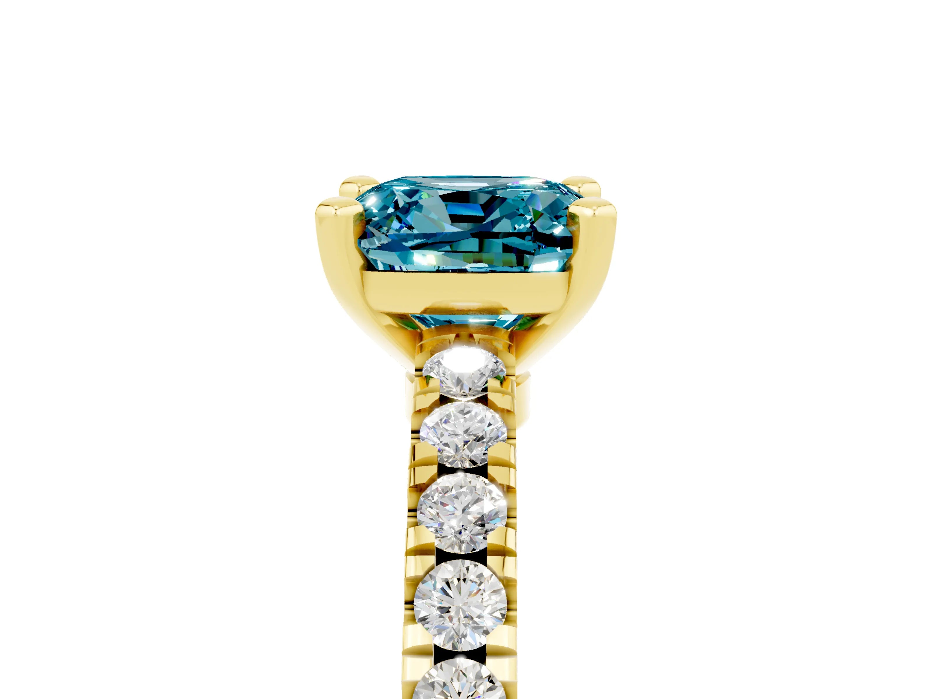 Yellow gold Cushion Cut Solitaire Diamond with Pavé Band and Four-Prong Setting_5