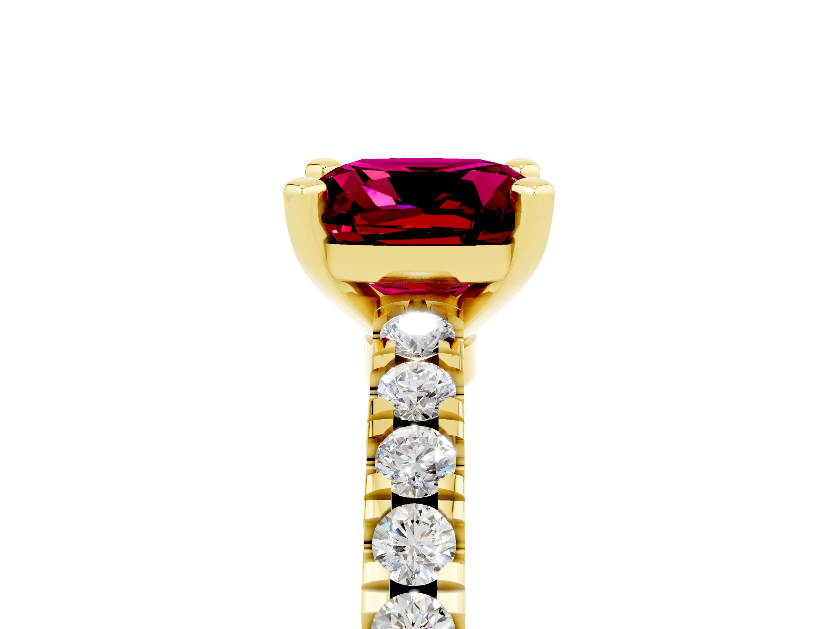 Yellow gold Cushion Cut Solitaire Diamond with Pavé Band and Four-Prong Setting_5