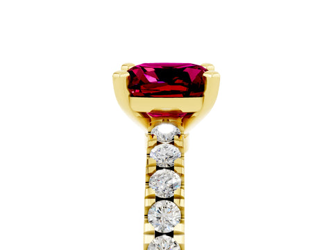 Yellow gold Cushion Cut Solitaire Diamond with Pavé Band and Four-Prong Setting_5