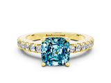 Yellow gold Cushion Cut Solitaire Diamond with Pavé Band and Four-Prong Setting
