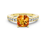 Yellow gold Cushion Cut Solitaire Diamond with Pavé Band and Four-Prong Setting
