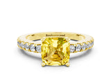 Yellow gold Cushion Cut Solitaire Diamond with Pavé Band and Four-Prong Setting